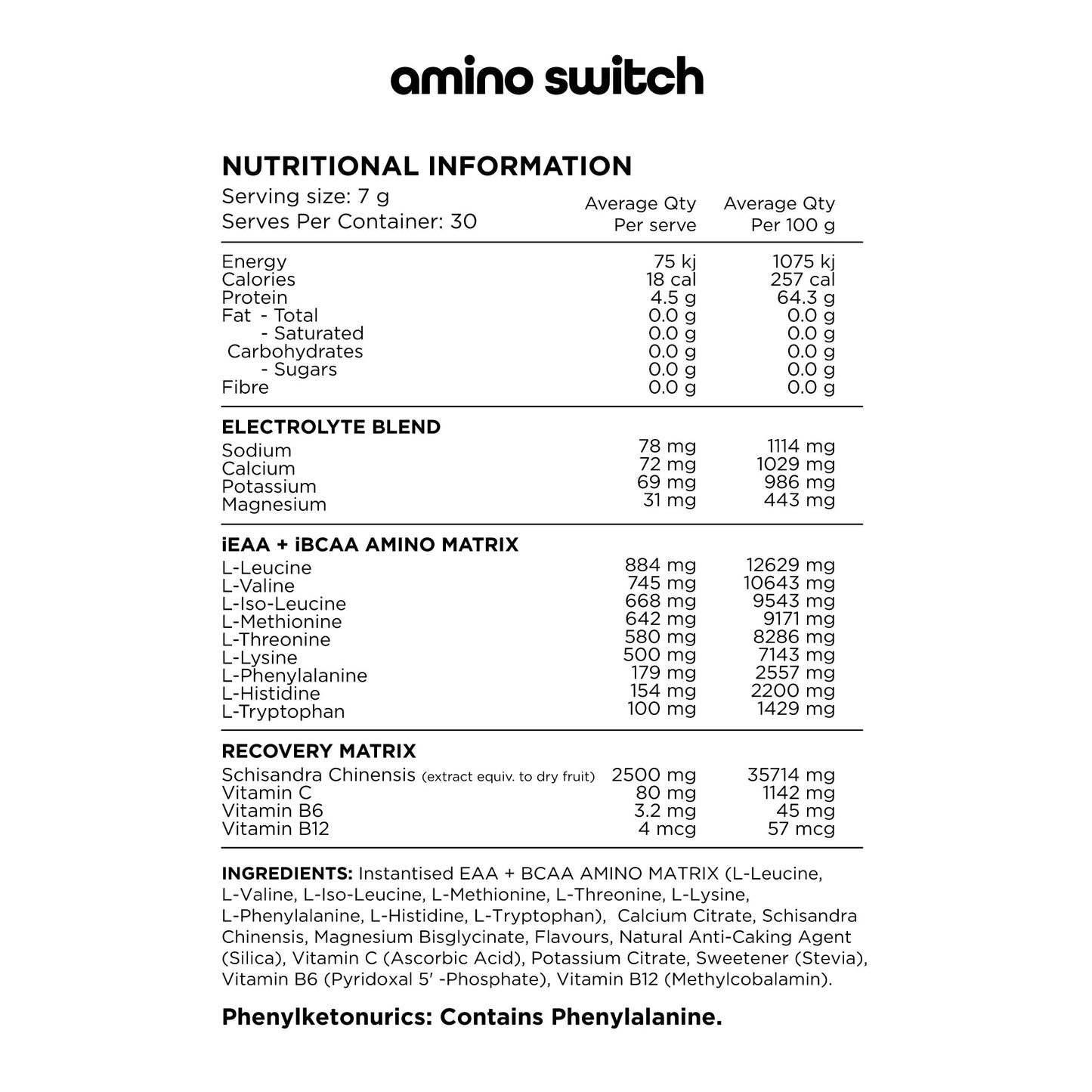 AMINO SWITCH by Switch Nutrition - 30 Serve