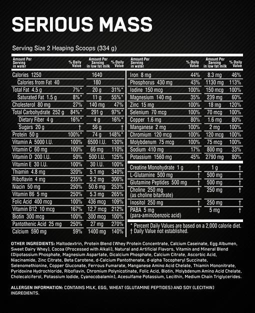 OPTIMUM NUTRITION SERIOUS MASS 6LB/12LB
